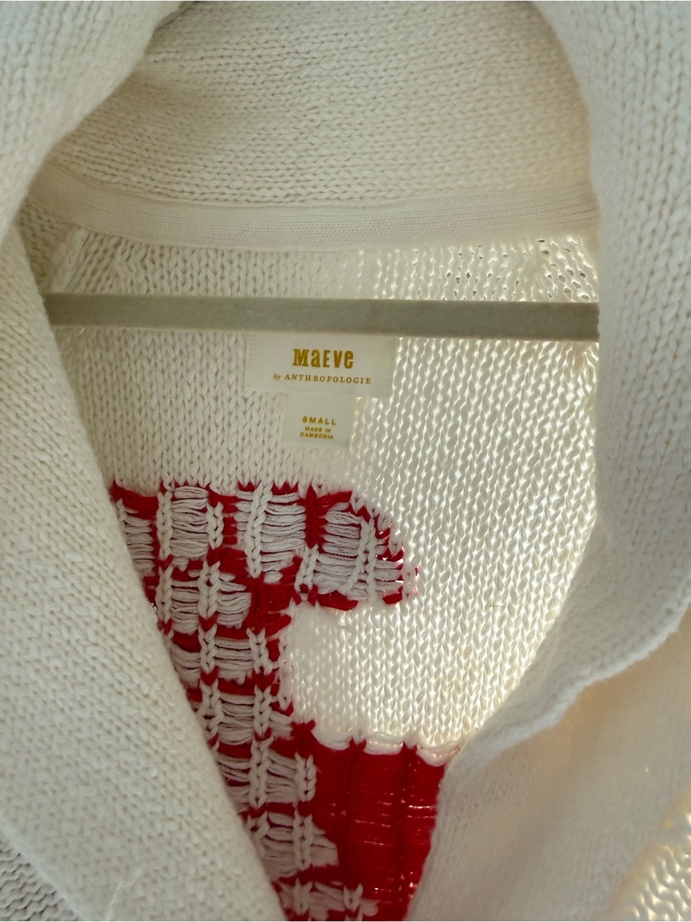 Maeve Cream Knit Sweater with Red Woven Lobster - Size small - Picture 3 of 3